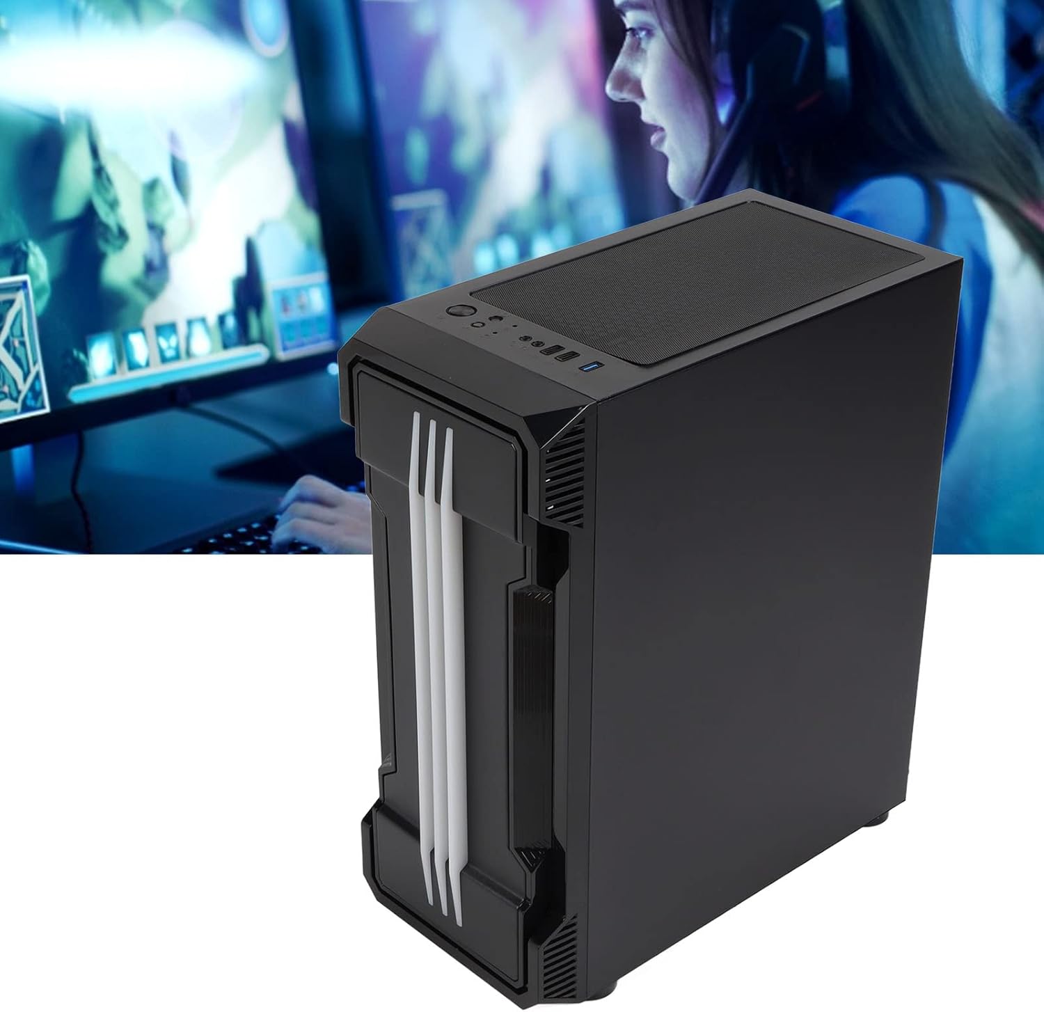 Dpofirs PC Desktop Chassis,4 MM Full Black Steel Plate Water Cooled Chassis,Gaming ATX Gaming PC Desktop Computer for Home,Office