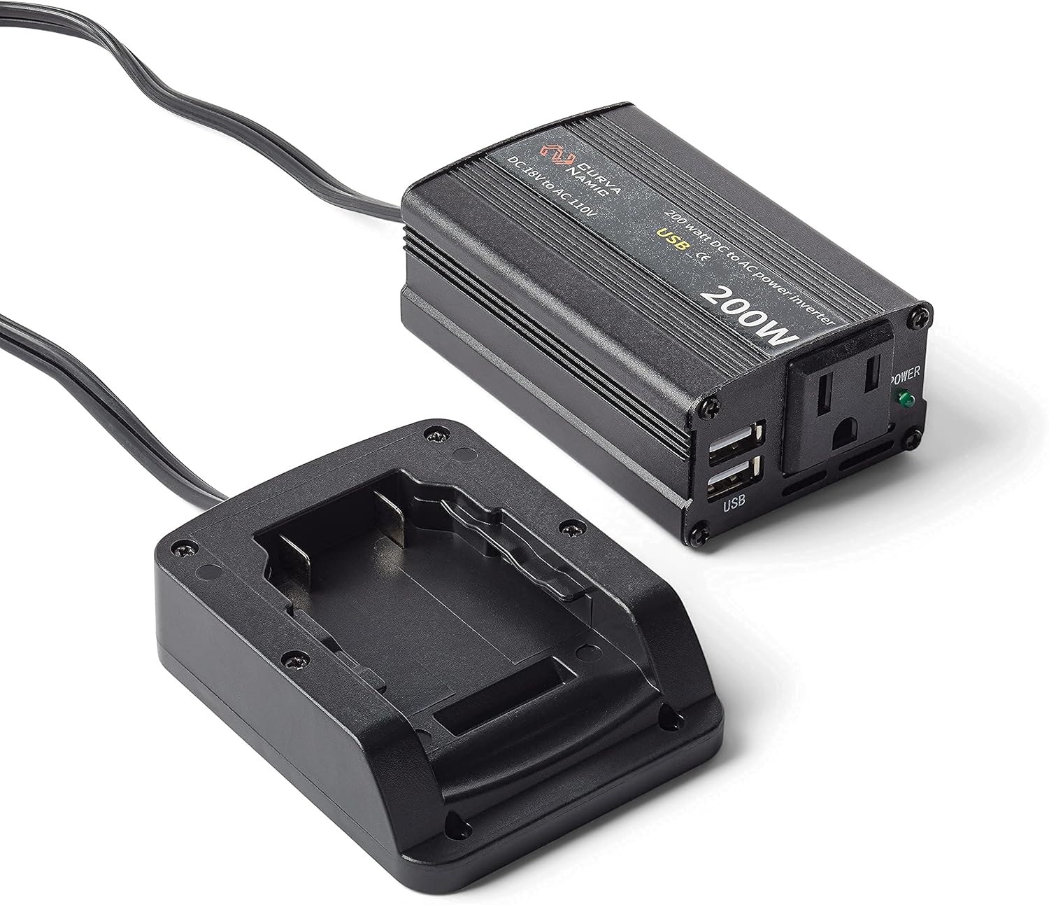 CurvaNamic Power Inverter Outlet Adapter Compatible with DeWalt 18V/20V Battery – 200W DC to 120V AC with Dual USB - 20-Volt Powered Compact Cordless Inverter Pack of 2