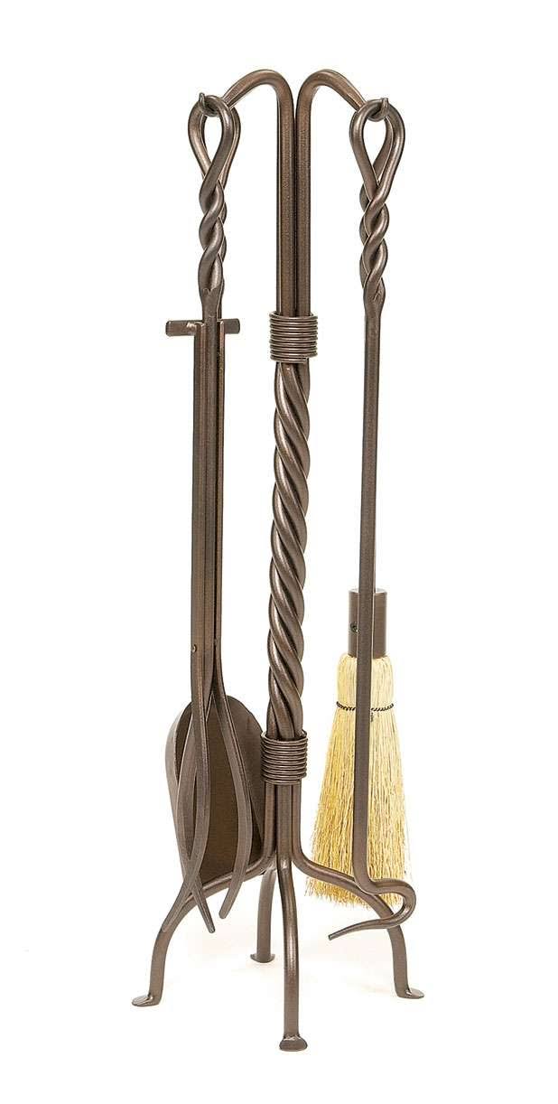 Minuteman Roman Bronze Twisted Rope Fireplace Tool Set