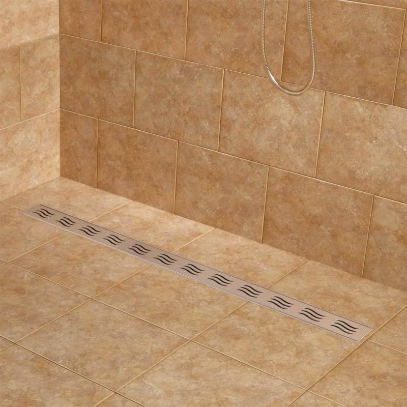 Signature Hardware 931287-48-F Licata 48x22 Linear Shower Drain with Flange Brushed Stainless Steel Shower Accessories Shower Dr