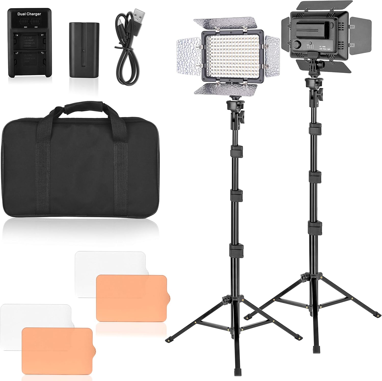 Emart LED Video Studio Light Kit, Dimmable 176 LED Panel Lighting Kit with Adjustable Tripod Stand, Rechargeable Batteries Use, for Room Photography, YouTube, Streaming Lighting, Filming - 2 Pack Pack of 2