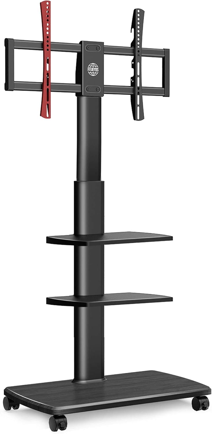 FITUEYES Rolling TV Stand, Mobile TV Cart on Wheels for 32 - 65 Inch Flat Screen TVs, Tall Floor TV Stand with Swivel Mount, Corner TV Stands for Bedroom, Outdoor, Home Office,Small Dorm, Black