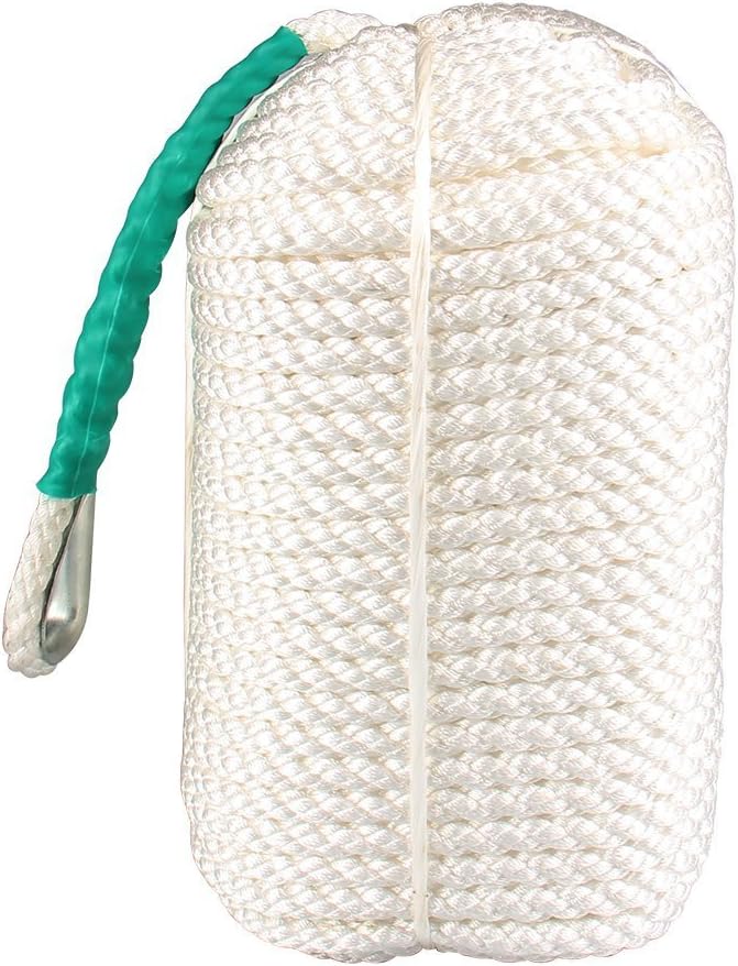 Bang4buck Super Strong 1/2 Inch x 300 Feet Three Strand Braided Boat Lines Dockline with Thimble 5850 Pound Breaking Strain Pack of 2