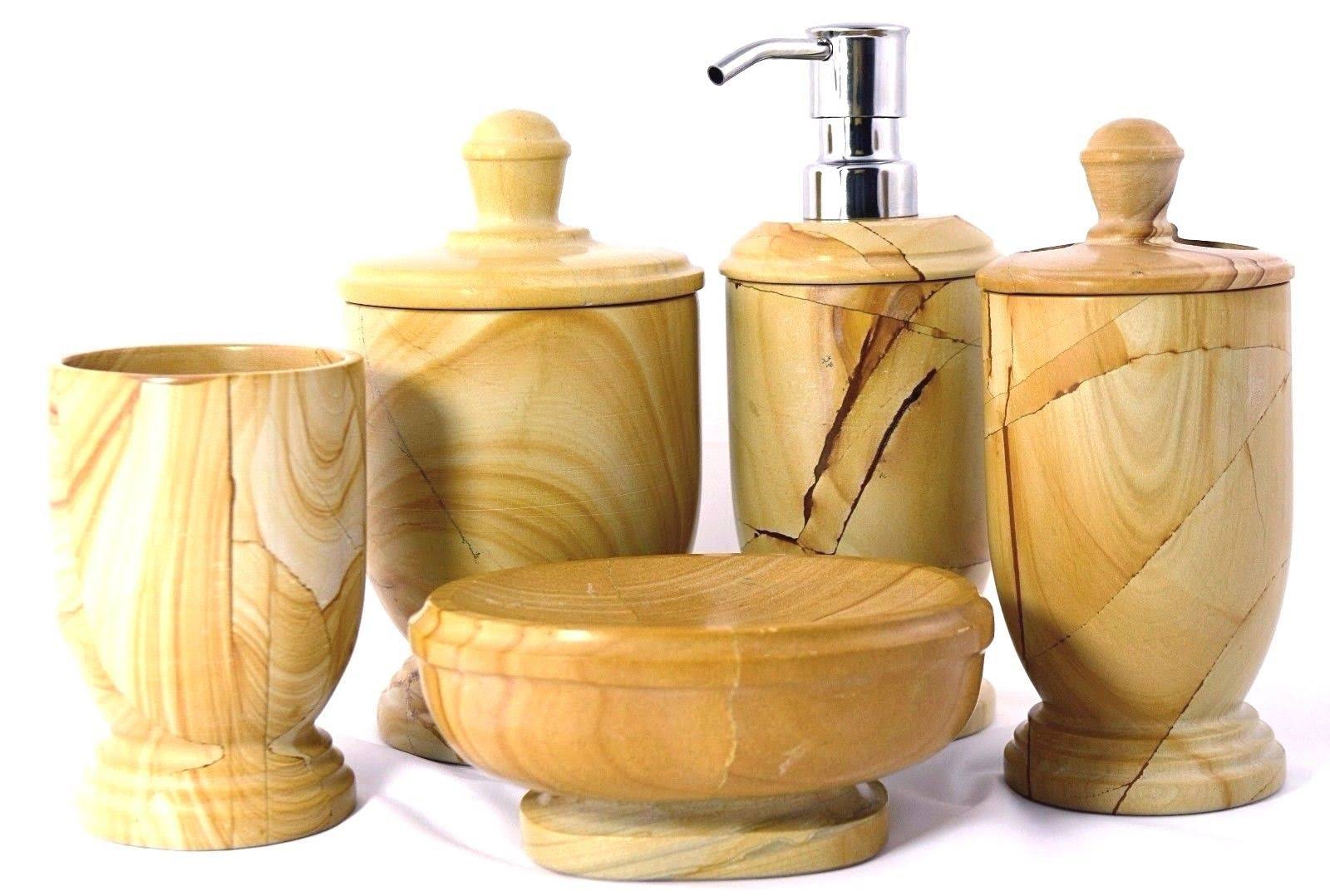 Nature Home Decor Teakwood Marble 5 Piece Bathroom Accessory Set
