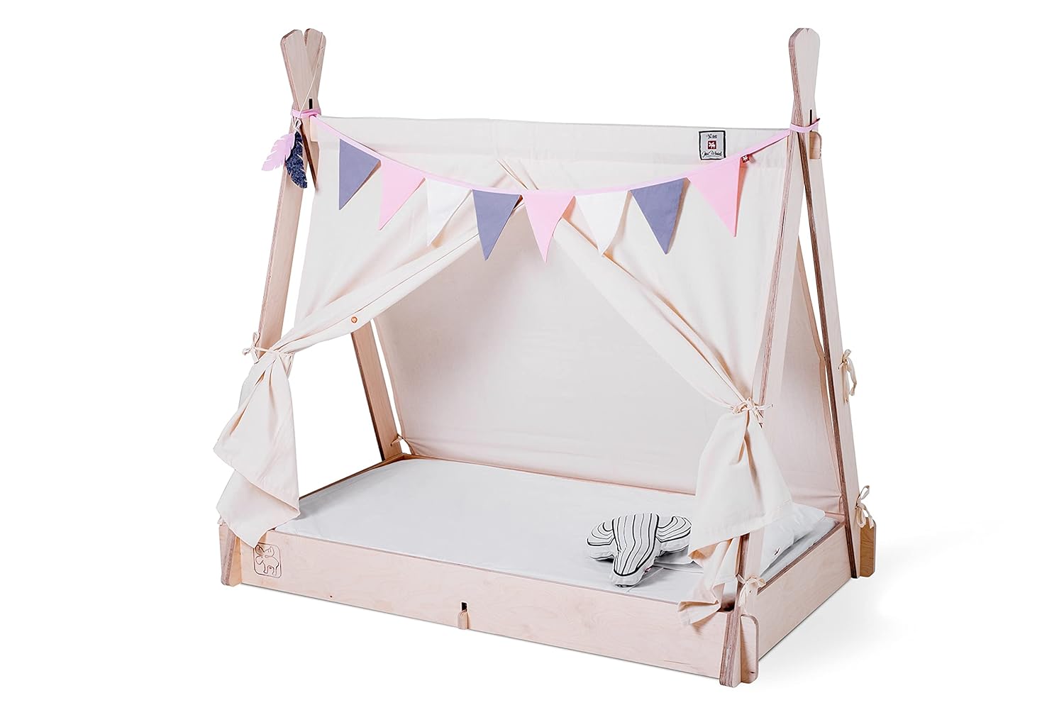 The little Jac Wood - Toddler Bed with Wooden Board, No Box Spring Needed, Tool-Free, Ready to Assembly, 100% Natural Birch Wood, Scandinavian Style, Textiles included_Pink Toddler 51.18 &uml;x27.55&uml; Inch
