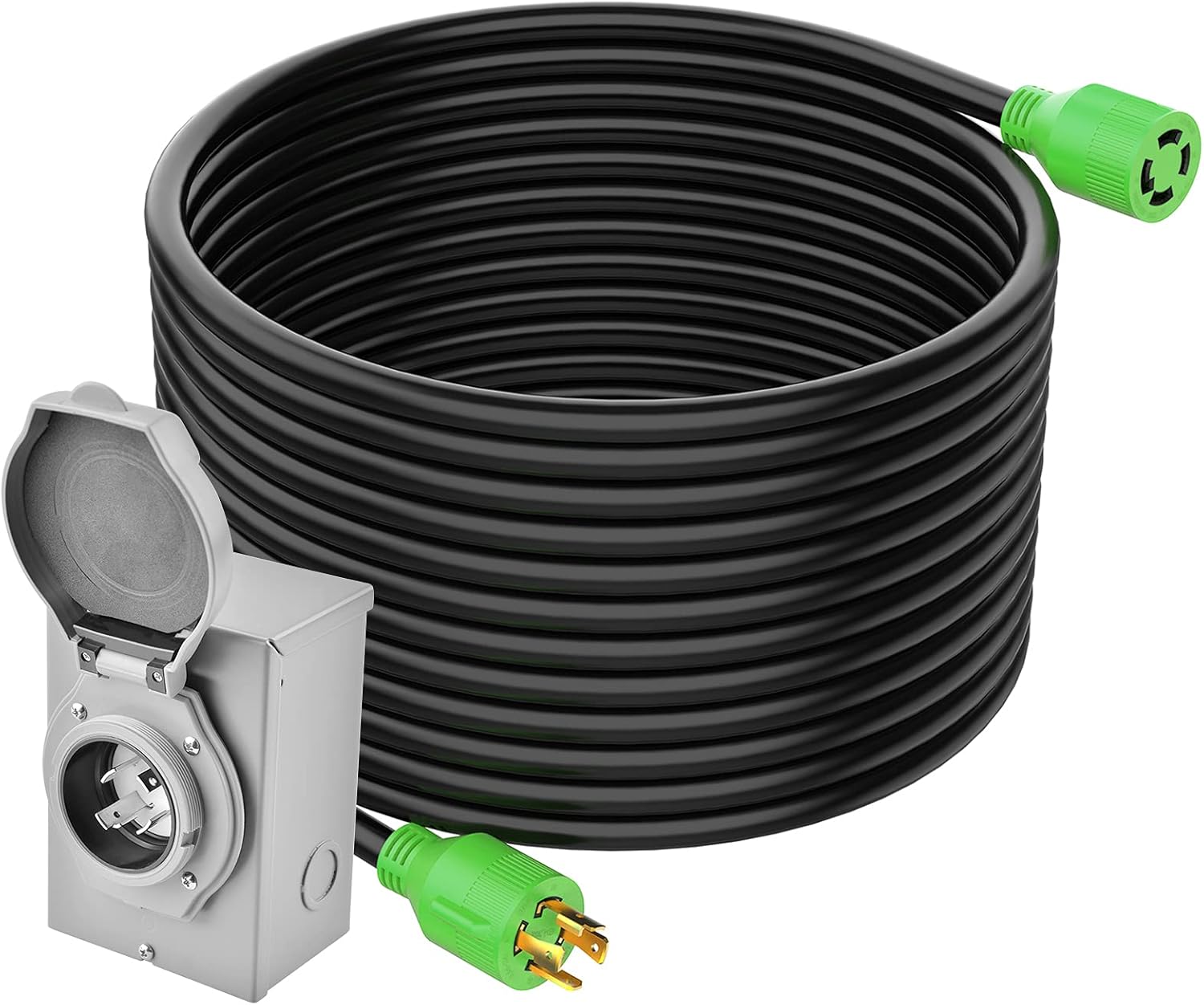 RVGUARD 30 Amp Generator Power Inlet Box and Power Cord Waterproof Combo Kit, NEMA L14-30P to L14-30R Extension Cord 75 Feet with NEMA L14-30P Generator Inlet, ETL Listed Pack of 2