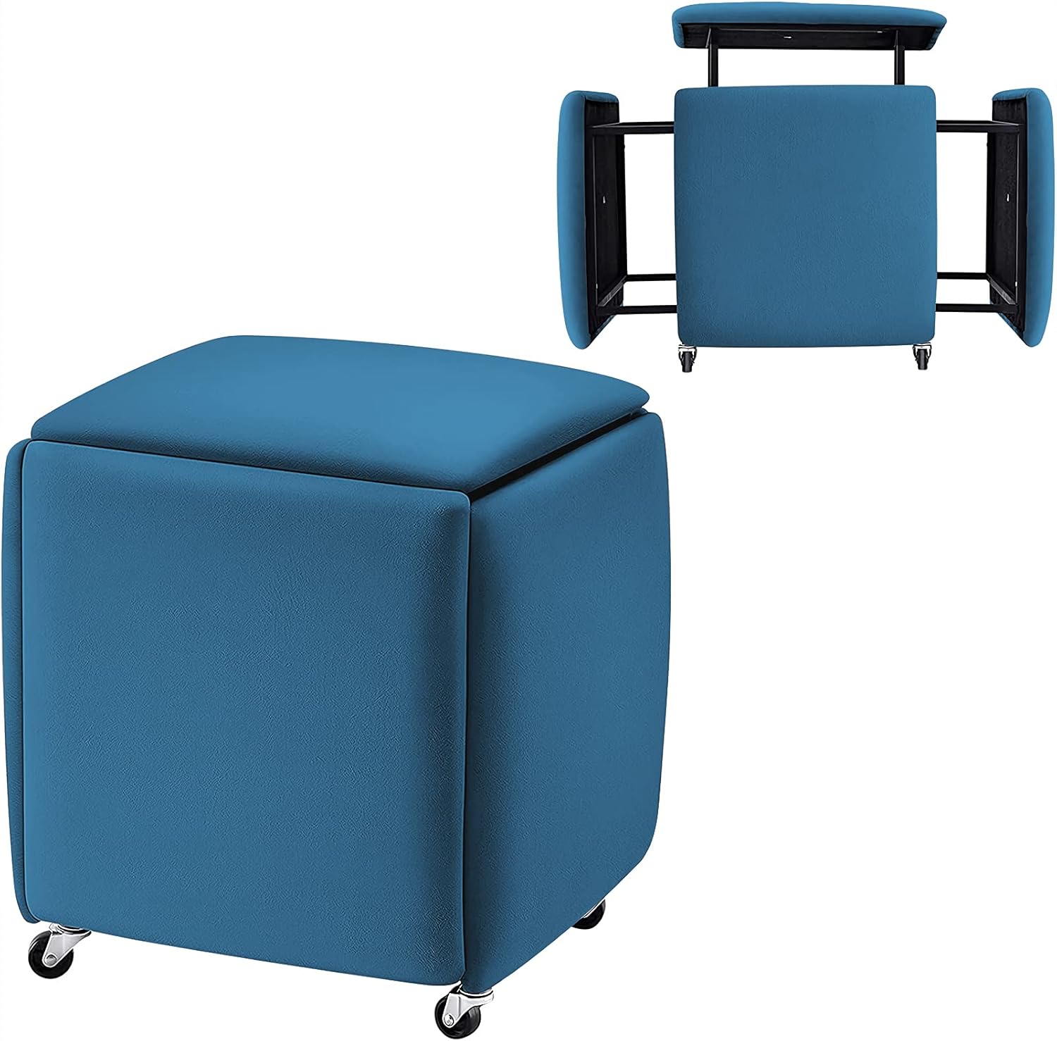 NAIYUFA Stool Set Modern Ottomans Set of 5 Backless Chairs with Wheels Stackable Bar Stool for Living Room,Dinning,Kitchen Blue
