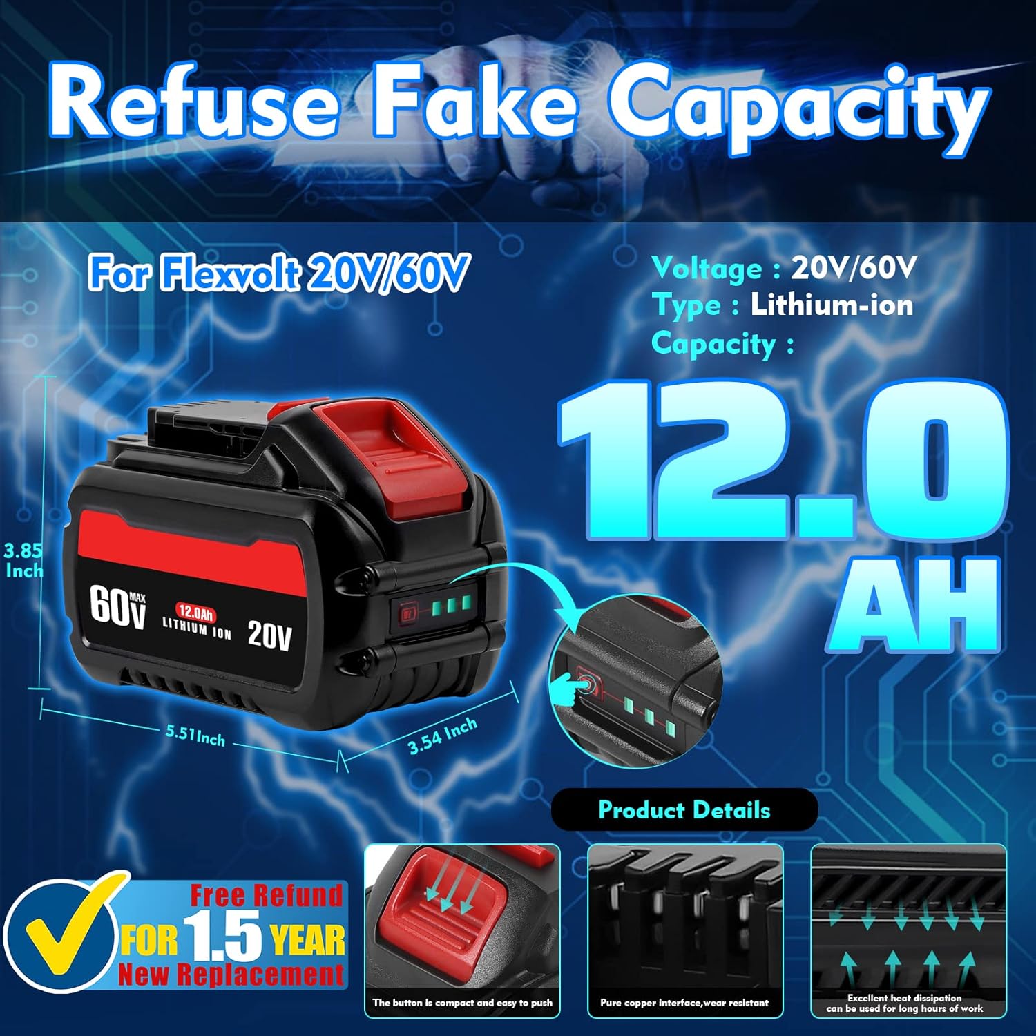 【Actual 12.0AH!!】 CaliHutt 20V/60V/120V MAX 12.0Ah Replace Battery for Flexvolt MAX DCB606 DCB612 DCB606-2 DCB609-2 DCB204 DCB205 DCB206 Cordless Power Tools Lithium-ion Battery