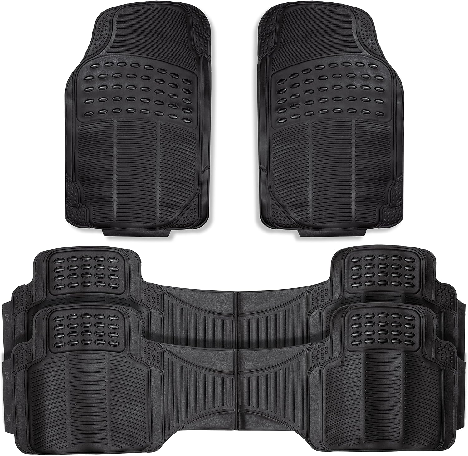 Zento Deals 4-Piece Black Trimmable Premium Quality Full Rubber-All Weather Heavy Duty Vehicle Floor Mats