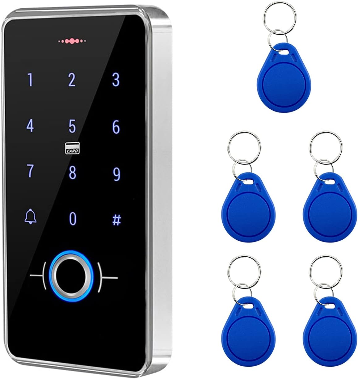 JIAN BOLAND Fingerprint Access Control System，Wiegand 26 PIN Code RFID Keypad with 5PCS IC Key Fobs，Backlight，Waterproof Pack of 2