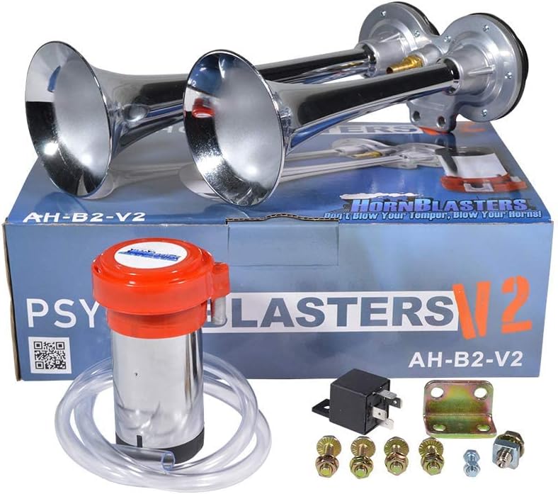 HornBlasters PsychoBlasters V2 Electric Air Horn with Self Driven Compressor - Replace Stock Horn - Easy Install