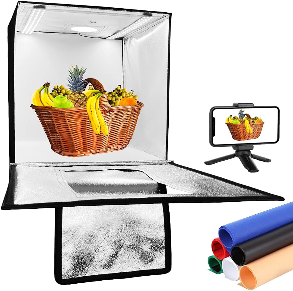 Photo Studio Light Box, Alucax 16 x 16 inches Portable Lightbox for Product Photography Light Tent Kit with 6 Color Backdrop Mini Tripod for Food Photography Kit Pack of 2