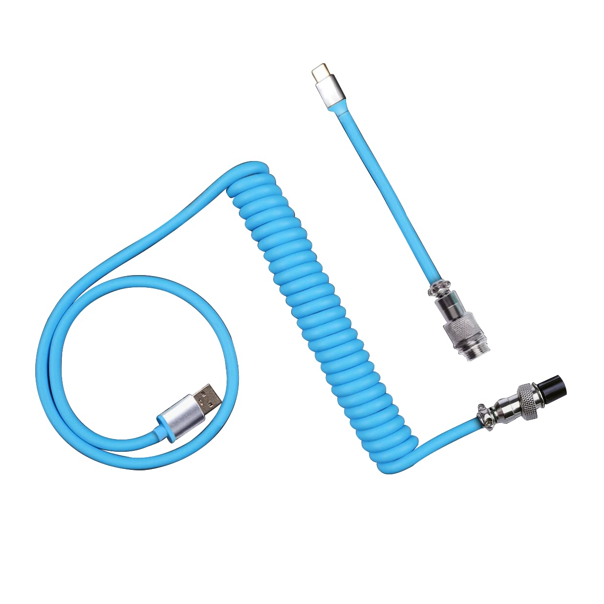 Coiled USB C Keyboard Cable with Aviator Connector Cord, 7KEYS Professional Custom 5-pin TPE Metal Detachable Double-Sleeved Cable with Type-C USB Port for Mechanical Gaming Keyboard (White) Pack of 2