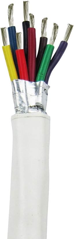 20/8 AWG Round Signal Tinned Copper Marine Wire - Grade 8 Conductor Shielded Signal Cable - White Jacket, Black/Red/Green/Blue/Brown/Orange/Purple/Yellow - Made in USA