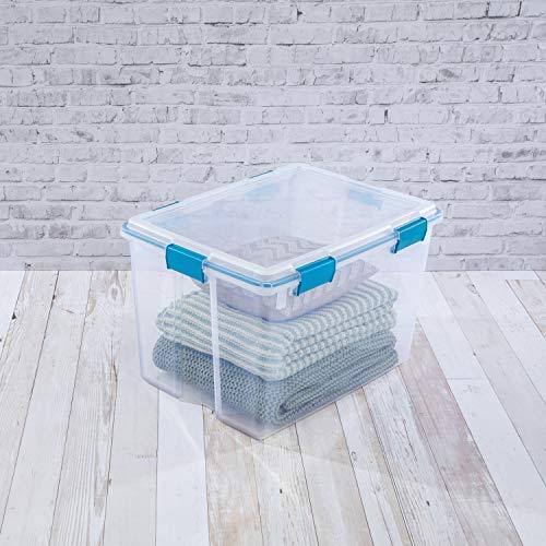 Sterilite 19384304 80 Quart/76 LITER Gasket Box Clear Lid u0026 Base w/ Blue Aquarium Latches u0026 Gasket 4-Pack
