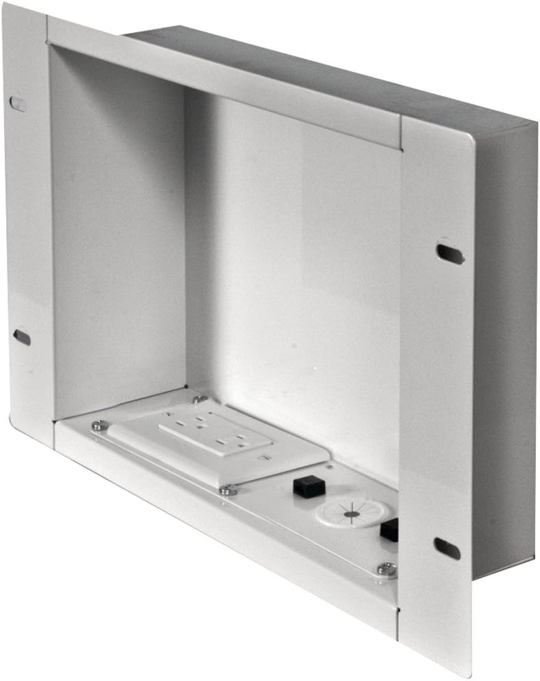 Peerless-AV IBA2AC-W in-Wall Metal Box Large with Knock Out and Power Outlet (Large), White
