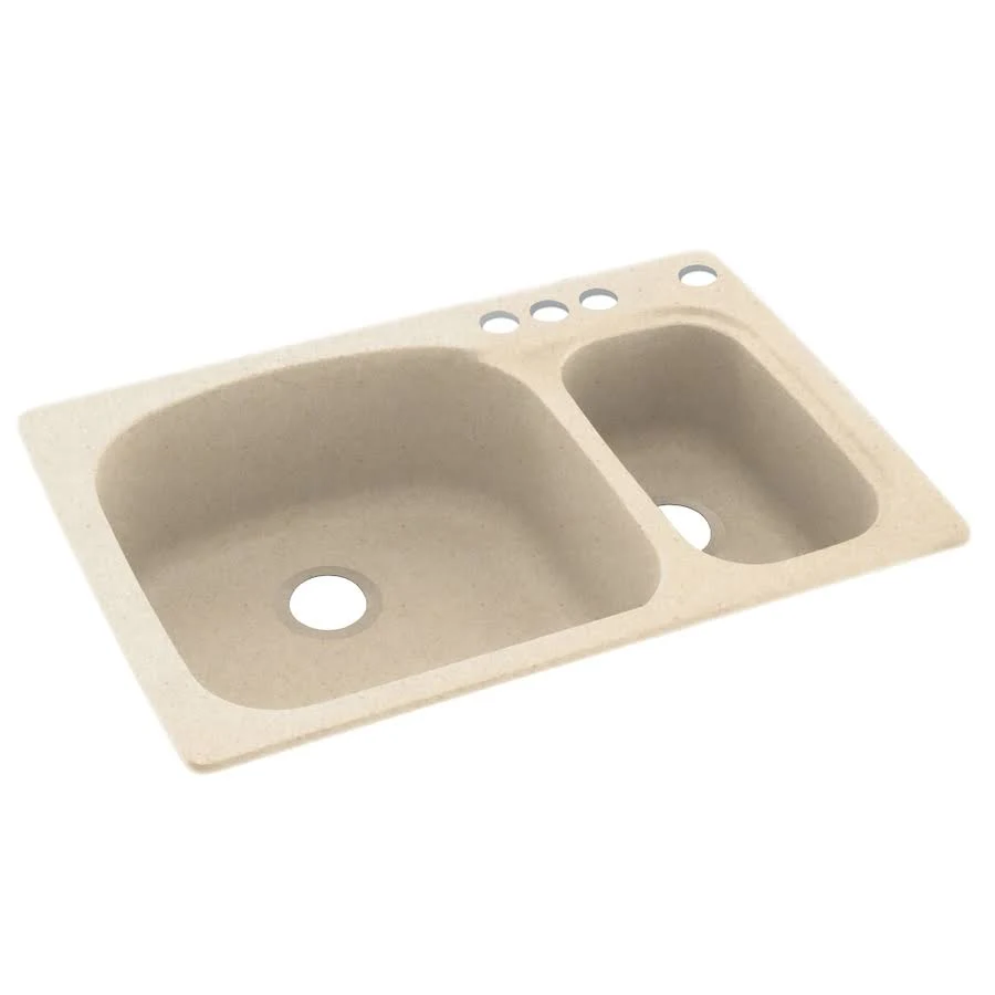 Swan Dual-Mount Solid Surface 33 in. x 22 in. 4-Hole 70/30 Double Bowl Kitchen Sink in Tahiti Sand