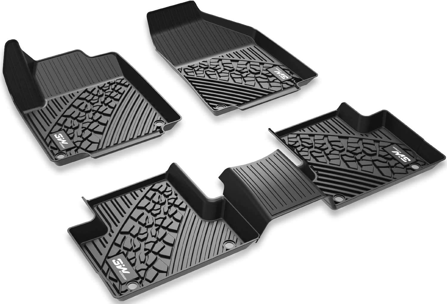 3W Floor Mats Compatible for Jeep Grand Cherokee 2016-2021 Custom Fit TPE Floor Liner All Weather 1st and 2nd Row Full Set Car Liners - Black (Not for Grand Cherokee L and Jeep Cherokee Type)