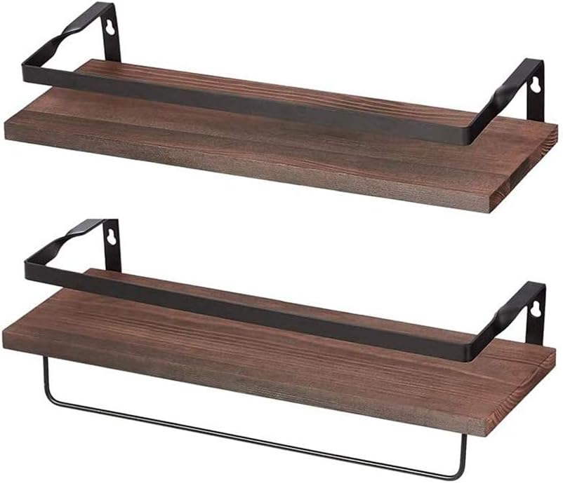 AZL1 Life Concept Wide Floating Shelves Rustic Wood Wall Shelves Set of 2 Wall Mounted Shelves with Large Capacity for Many Rooms Decor,Carbonized Black