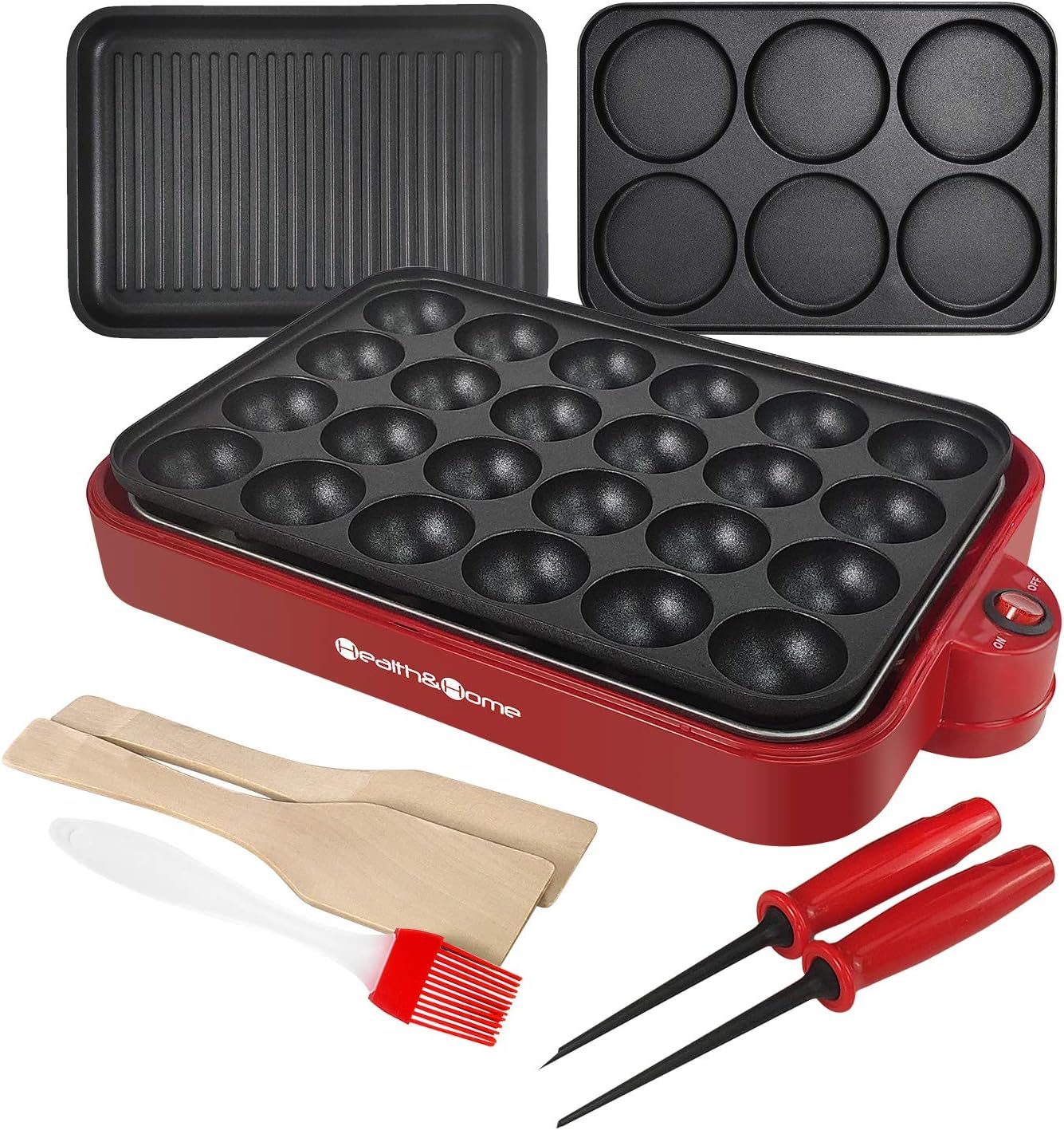 Health and Home Multifunction Nonstick Baking Maker with 3 Interchangeable Baking Plates for Fried Eggs, Fried Steak, Takoyaki, Cake Pops, Grill Maker Pack of 2