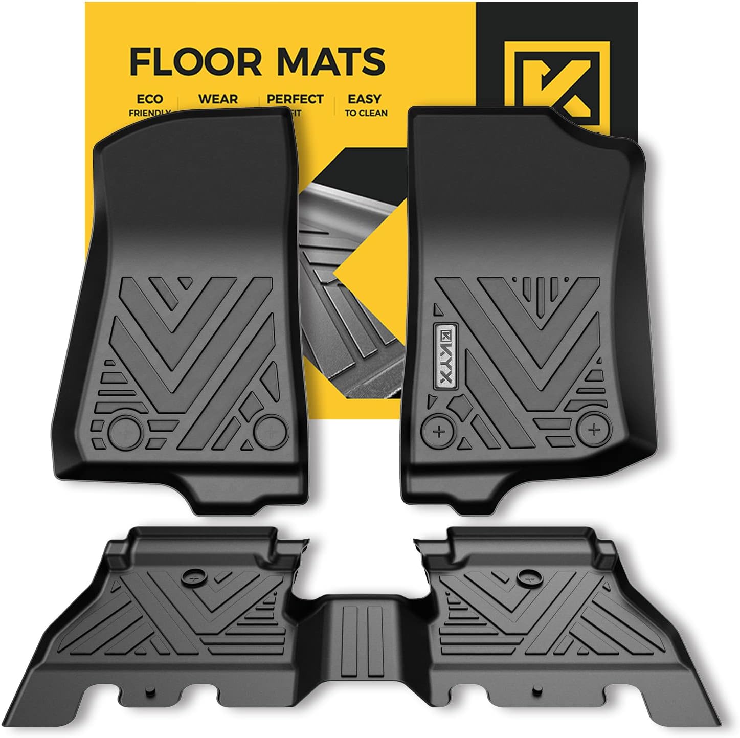 KYX Floor Mats Fit for 2018-2022 Wrangler JL Unlimited 4 Door (not for 2-Door, not for JK or 4xe), All Weather Floor Liners Includes 1st and 2nd Row Front & Rear, Custom Fit Car Mats TPE Black
