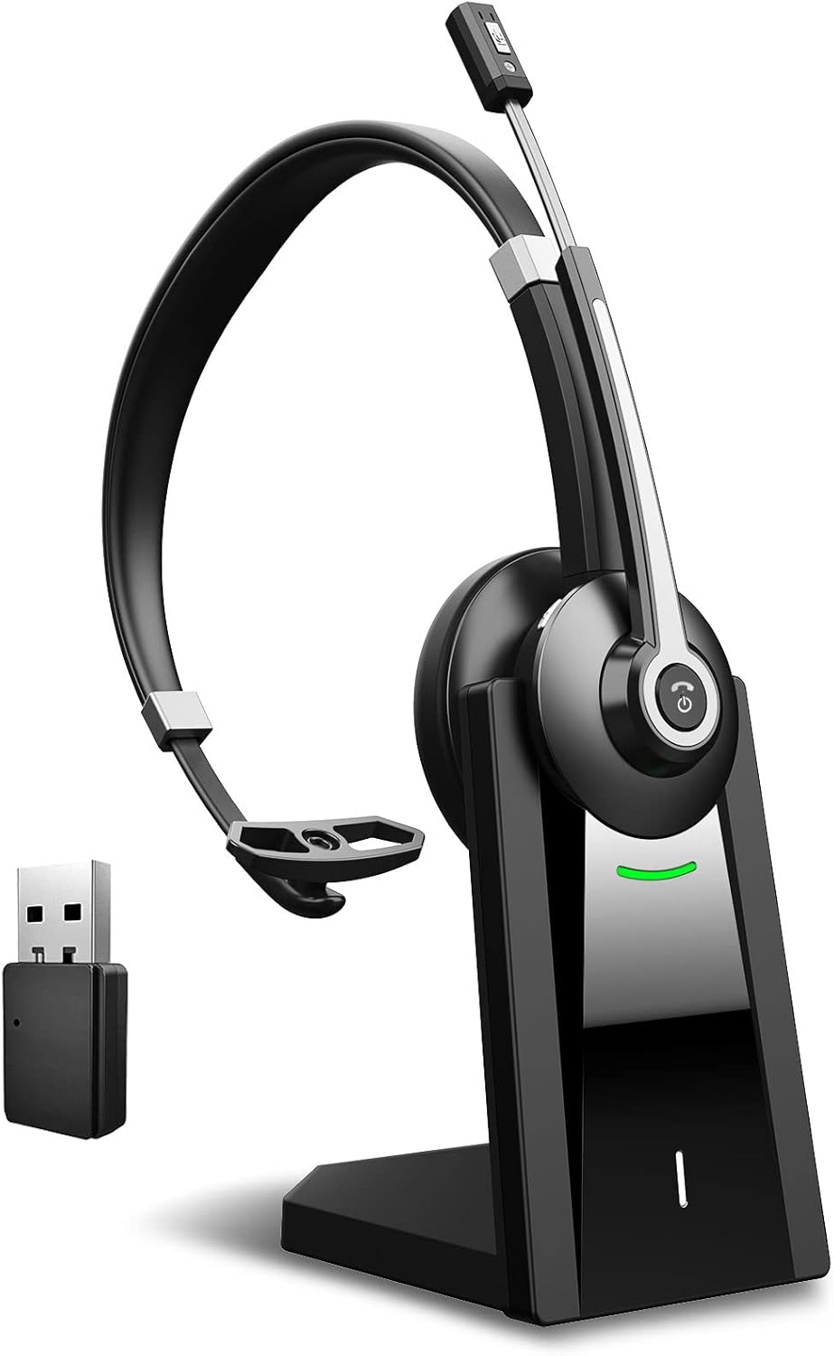 Trucker Bluetooth Headset, Wireless Headset with Microphone Noise Canceling & Mute, On Ear Headphones for Zoom Skype Ms Teams, 26hrs Handsfree, Trucker Headset for Computer Home Office Mac PC