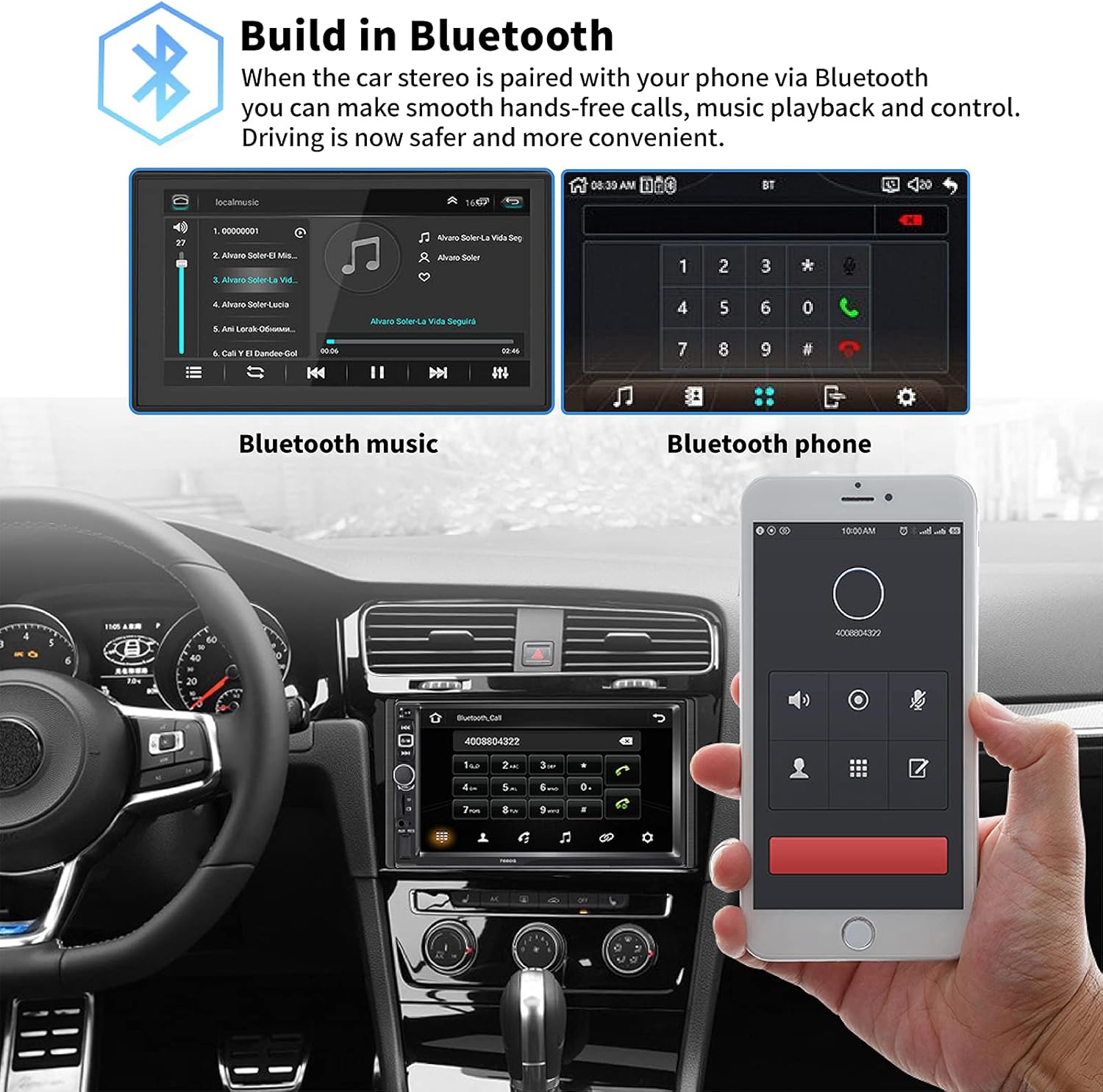 Double Din Car Stereo Audio Receiver Compatible with Carplay and Android Auto, 7-Inch HD Touchscreen with Voice Control, Mirror Link, Backup Camera, Steering Wheel, Bluetooth, AM/FM, USB/TF/AUX Port