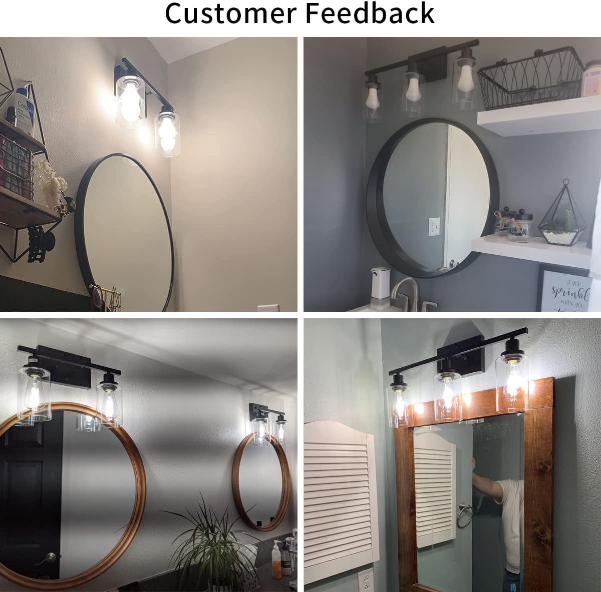 2 Light Black Bathroom Vanity Light Fixtures Matte Black Vanity Lights for Bathroom Modern Industrial Wall Sconces with Clear Glass Shade and Metal Base for Bedroom Living Room