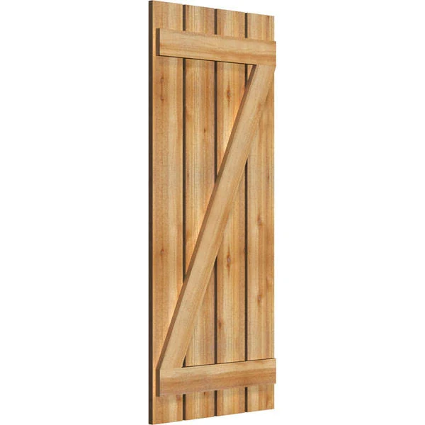 23x22W x 53x22H TimberCraft Four 5 3/8x22 Boards Spaced Board-n-Batten Shutters w/Z-Bar, Rough Sawn Western Red Cedar (Per Pair)