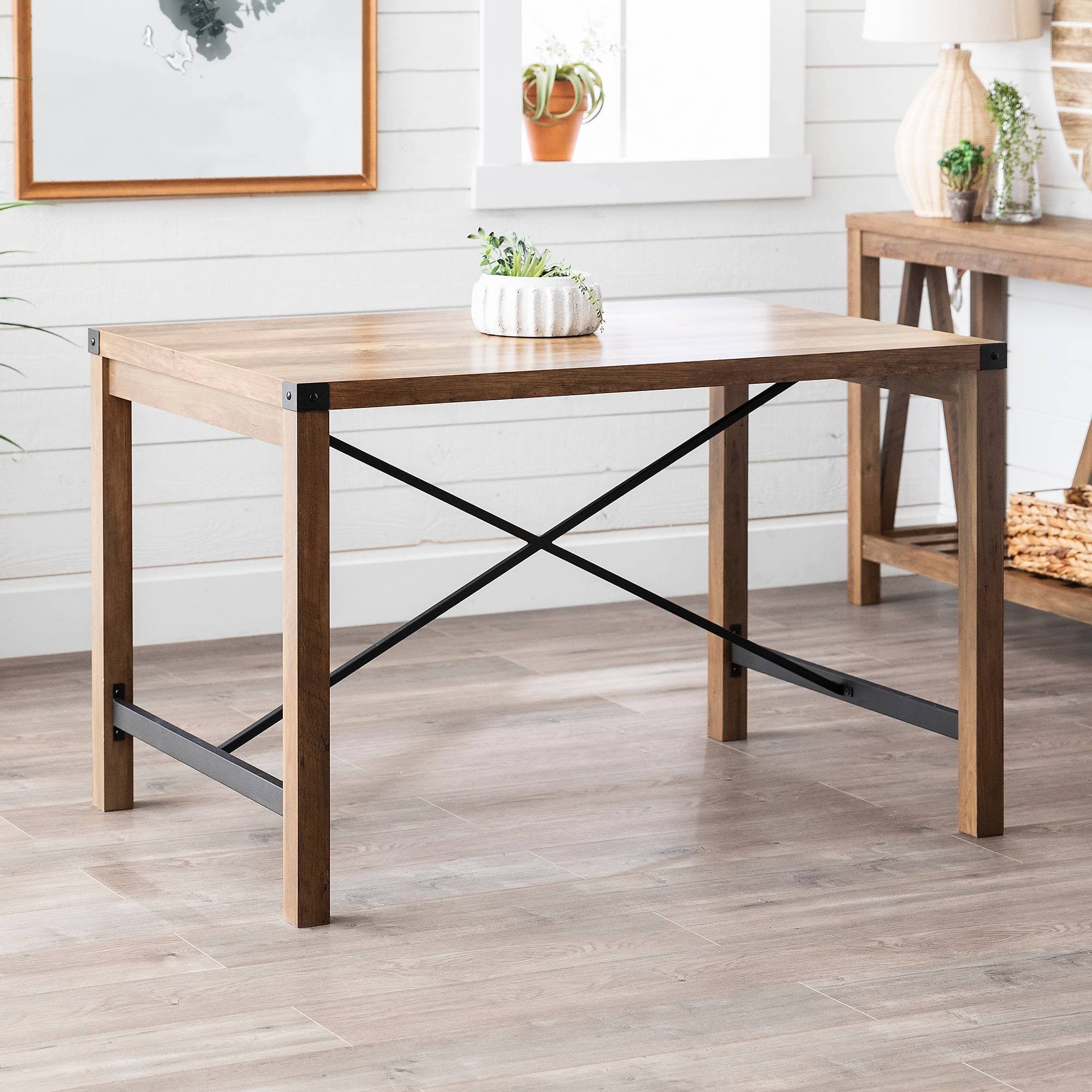 Sophie Rustic Farmhouse x Frame Dining Table Rustic Oak - Saracina Home