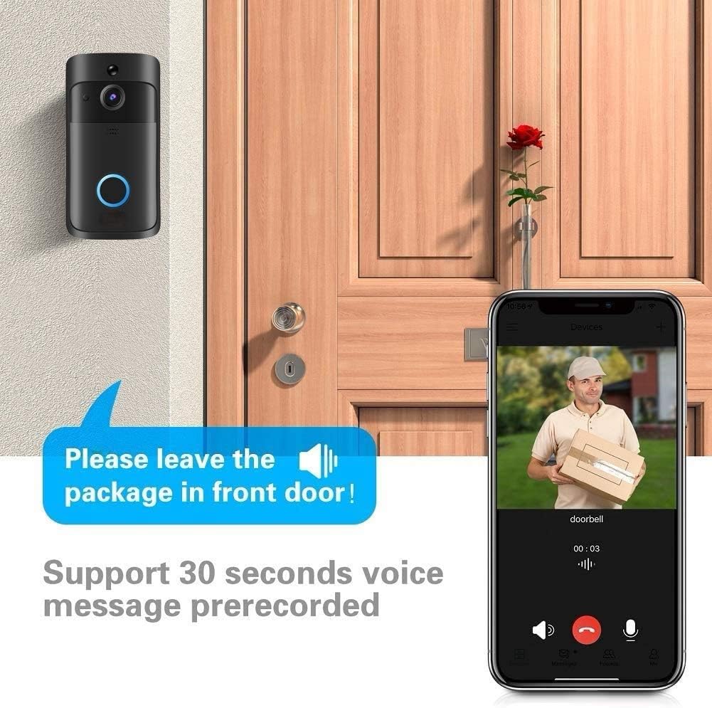 WiFi Video Doorbell Camera Door Bell HD Wireless Security Camera ,with Wireless Chime, Wireless Rechargeable Batterys,2-Way Audio and Real-time Audio, Night Vision, Motion Detect, 166° Wide View Pack of 2