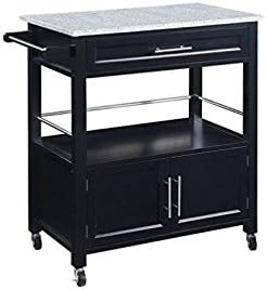 Riverbay Furniture Versatile Design Pine Wood Rolling Storage Microwave Table Kitchen Island Cart on Wheels with Granite Top in Black