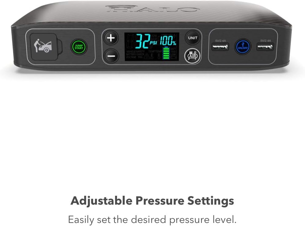 Halo Automotive Bolt Air 58830 mWh Portable Emergency Power Kit with Tire Pump, 4 Interchangeable Air Nozzles, Extra Accessory Kit, Car Jump Starter, and Car Charger - Blue Graphite