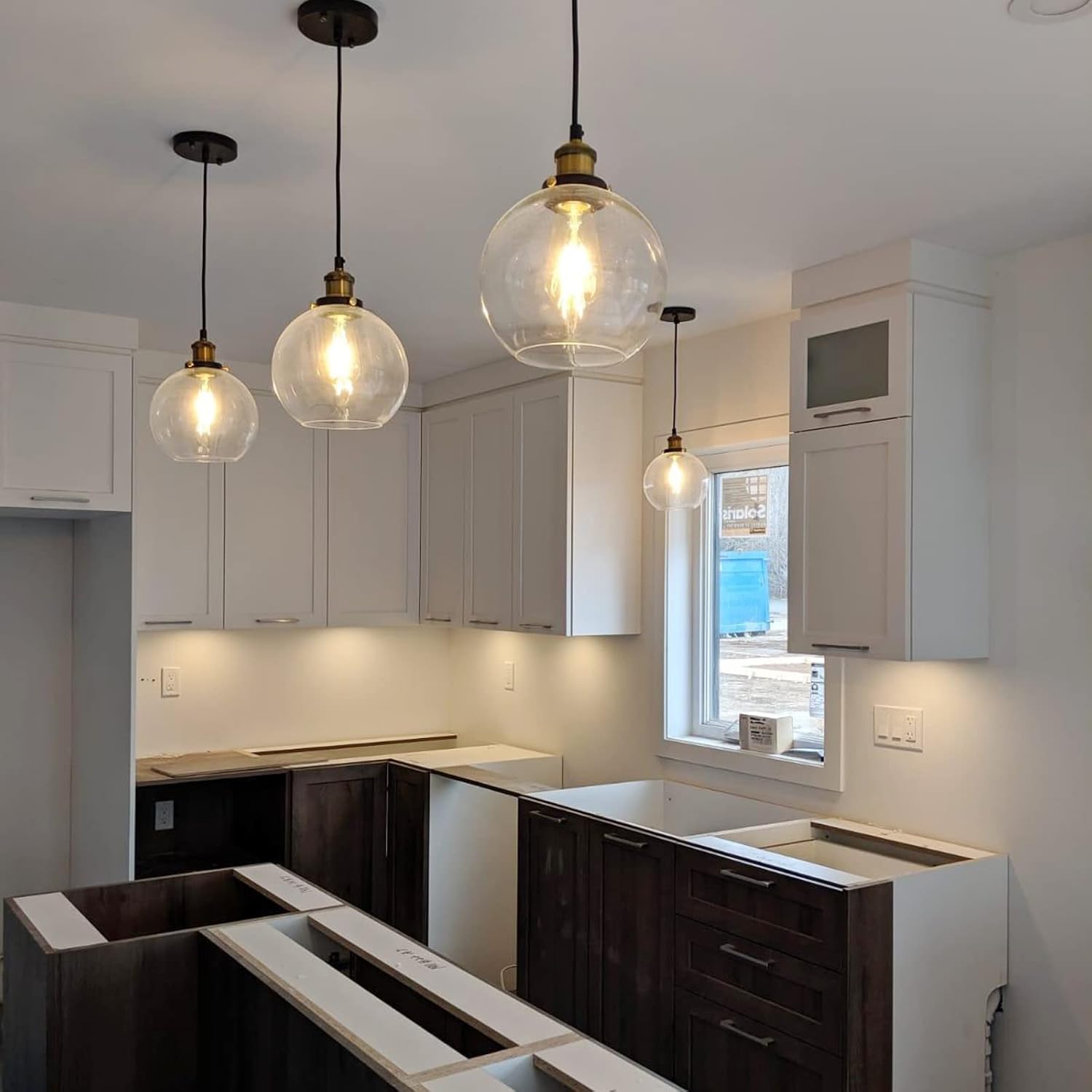 Industrial Pendant Light Fixtures,Glass Globe Pendant Light Vintage Pendant Lighting for Kitchen Island Dinning Room Bedroom E26 UL Listed :E494674(1 Pack)