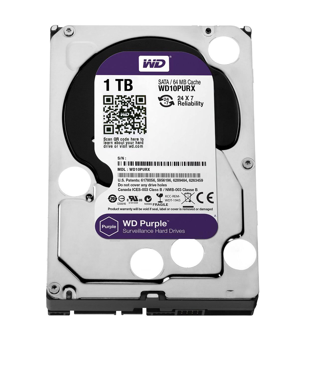 WD Purple 1TB Surveillance Hard Disk Drive - 5400 RPM Class SATA 6 GB/s 64MB Cache 3.5 inch - WD10PURX