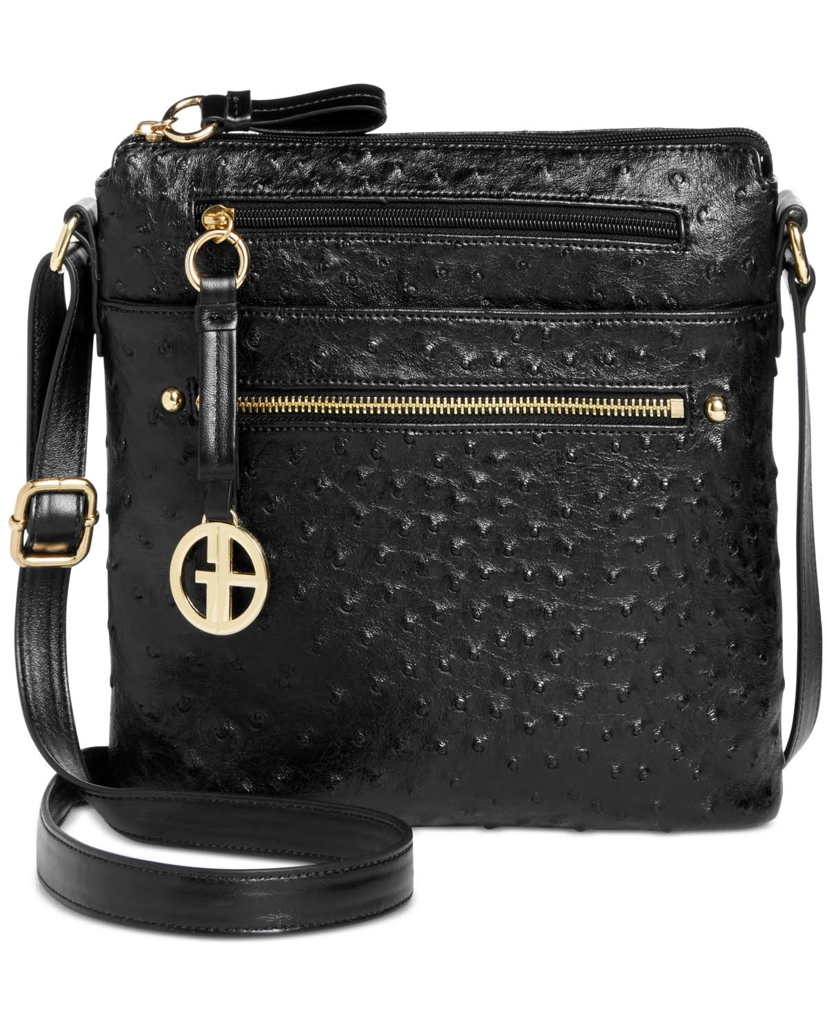 Giani Bernini Embossed Faux Ostrich Crossbody Black/Black/Gold
