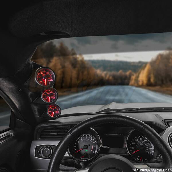 GlowShift 15-21 Ford Mustang S550 Hardtop Black Triple Pillar Gauge Pod - 2-1/16x22 | 52mm - ABS Plastic - Mounting Kit