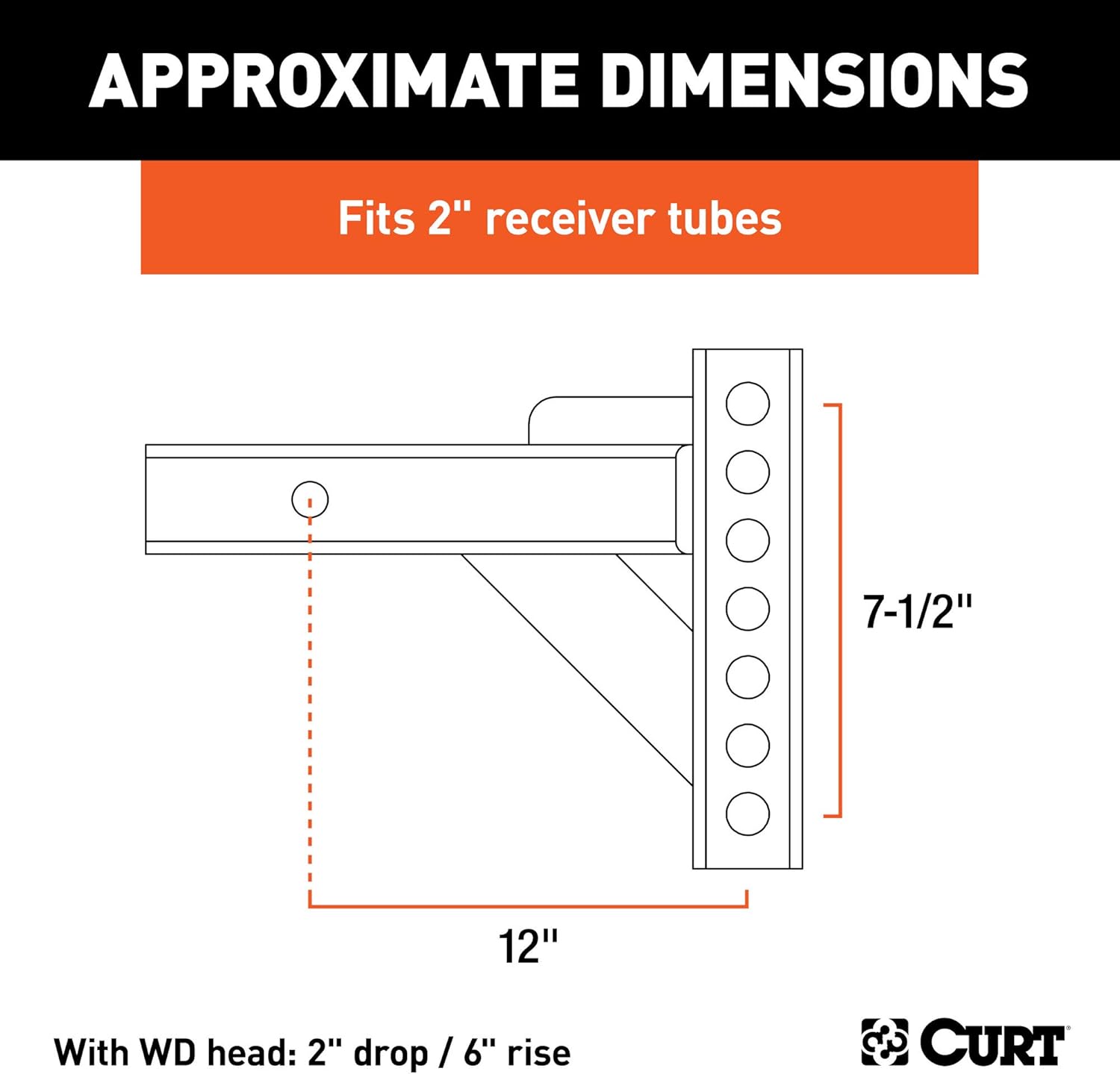 CURT 17102 Replacement Weight Distribution Hitch Shank, 2-Inch Receiver, 2-In Drop, 6-Inch Rise