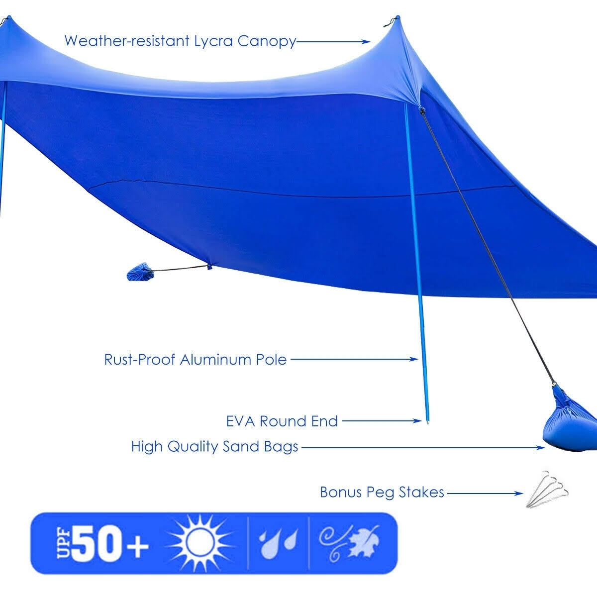 10& x 9& Family Beach Tent Canopy Sunshade w/ 4 Poles-Blue