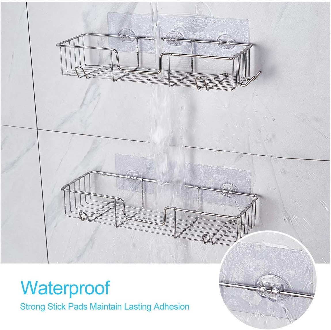 AmazerBath Shower Wall Caddy and Corner Shower Shelf and Stainless Steel Soap Holder Pack of 2