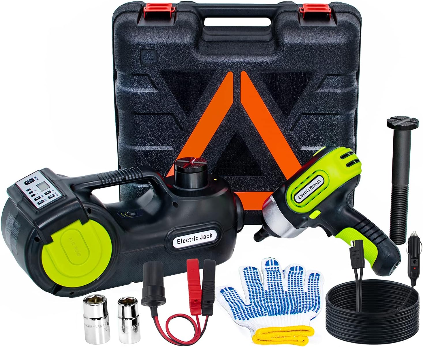 Car Jack Hydraulic 5 Ton 12V Electric Car Jack Kit (Lifting Range: 6.1-20.86 inch) with Impact Wrench & Inflator for Car SUV Sedan MPV with LCD&Tire Pressure Display