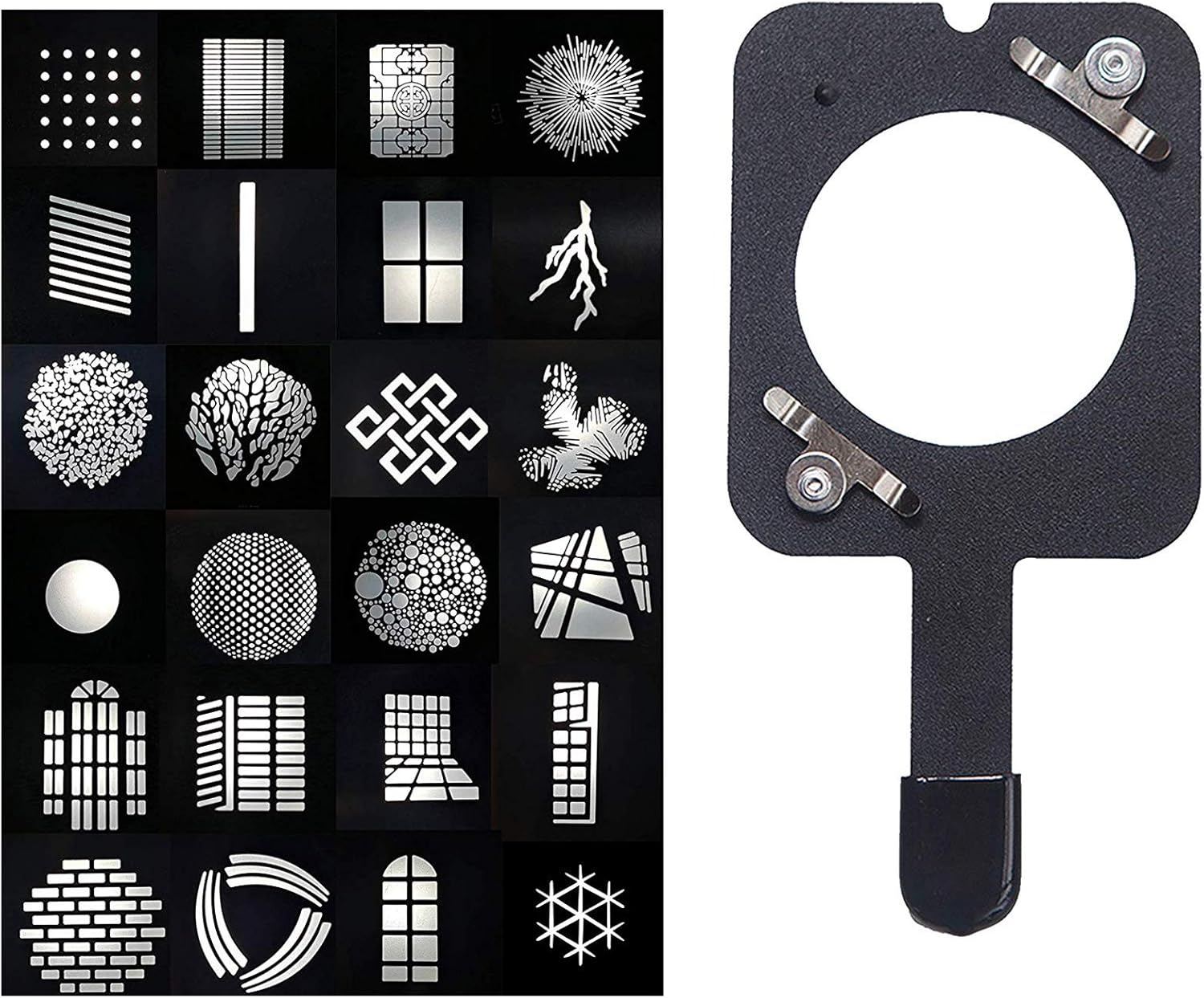 WELLMAKING for Many Types of Pictures for Bowens Mount Flash snoot Condenser Modeling Film Christmas Light Film can be Customized in batches Include 24 gobos and a GOBO Holder… Pack of 2