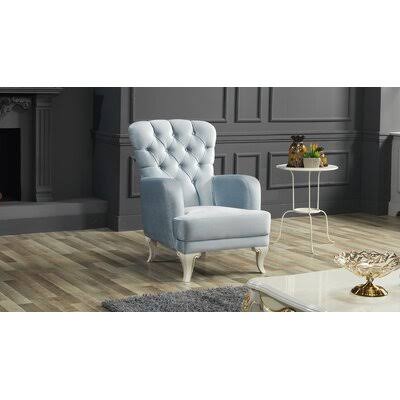 Senter 31x22 Wide Chenille Wingback Chair House of Hampton Fabric: Ice Blue Chenille