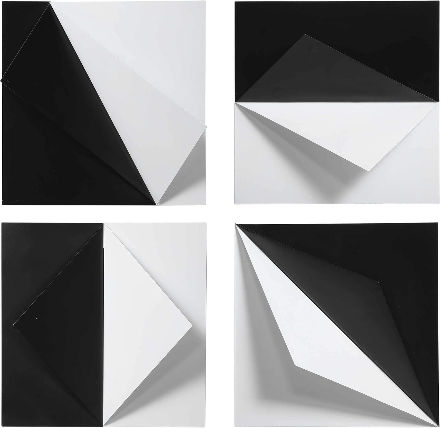 Uttermost 04259 Origami Contemporary Black and White Metal Wall Decor, 4-Piece Set Multicolor