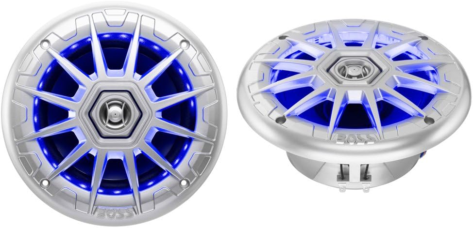 BOSS Audio Systems MRGB65B 6.5 Inch Marine Speakers - Weatherproof, 200 Watts Per Pair, 100 Watts Each, Multi-Color Illumination, Full Range, 2 Way, Sold In Pairs Pack of 2