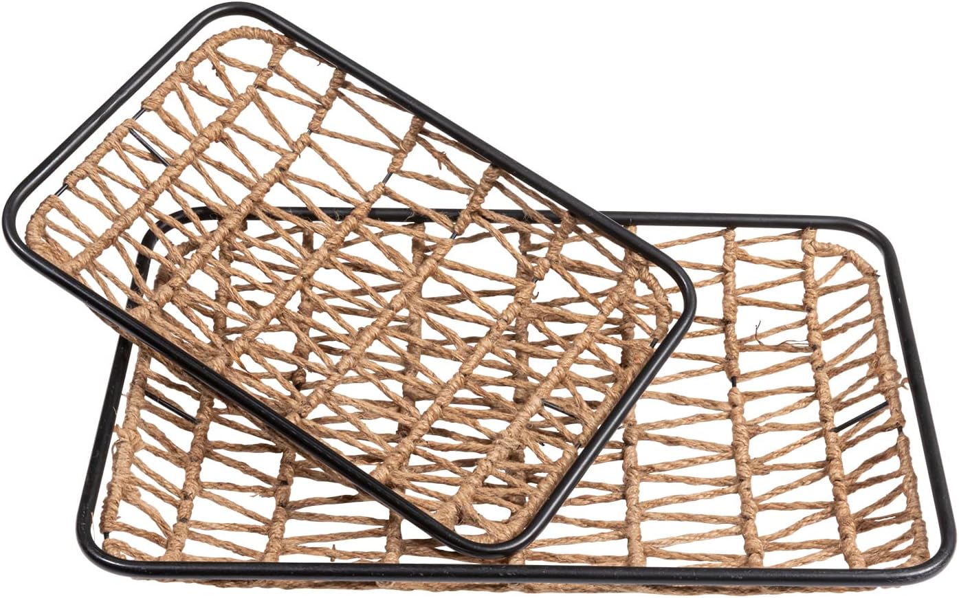 COSIEST Nesting Metal Serving Trays with Hemp Rope,Hollow Design Decotative Storage Trays Set of 2 for Home Decor Pack of 2