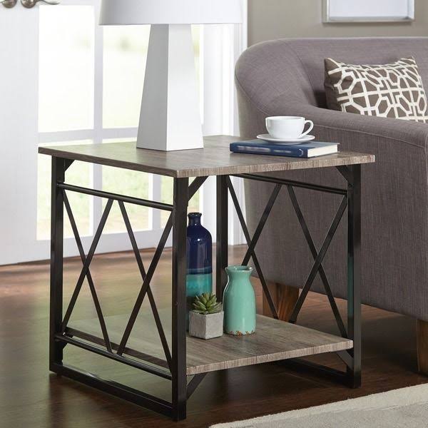 Rustic End Table Accent Furniture Living Room Steel Wood Reclaimed x Design New