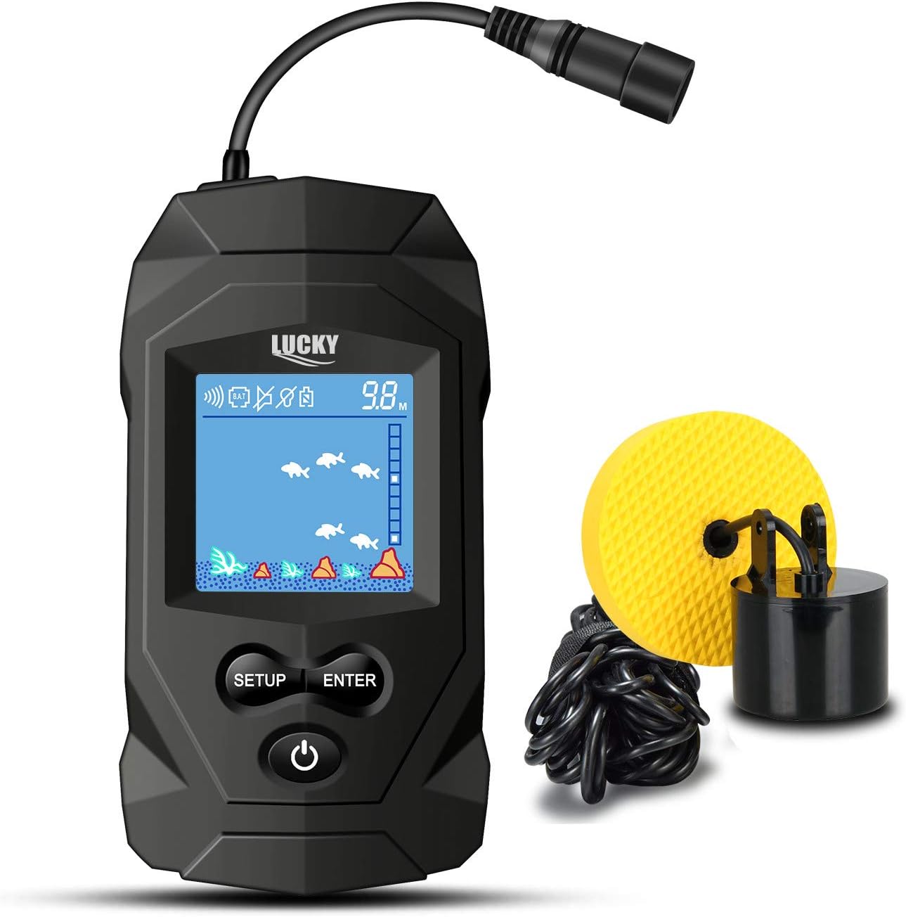 LUCKY Portable Fish Finders Wired Transducer Kayak Fish Finder Kit Portable Depth Finder LCD Display for Kayak Boat Ice Fishing Pack of 2