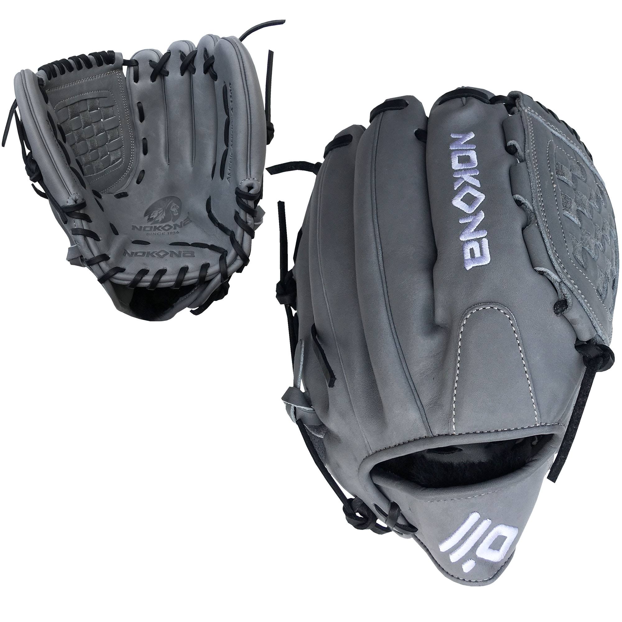 Nokona AmericanKip Gray Closed Web 12 inch A-1200C-GR BK Baseball Glove (Black Lacing)