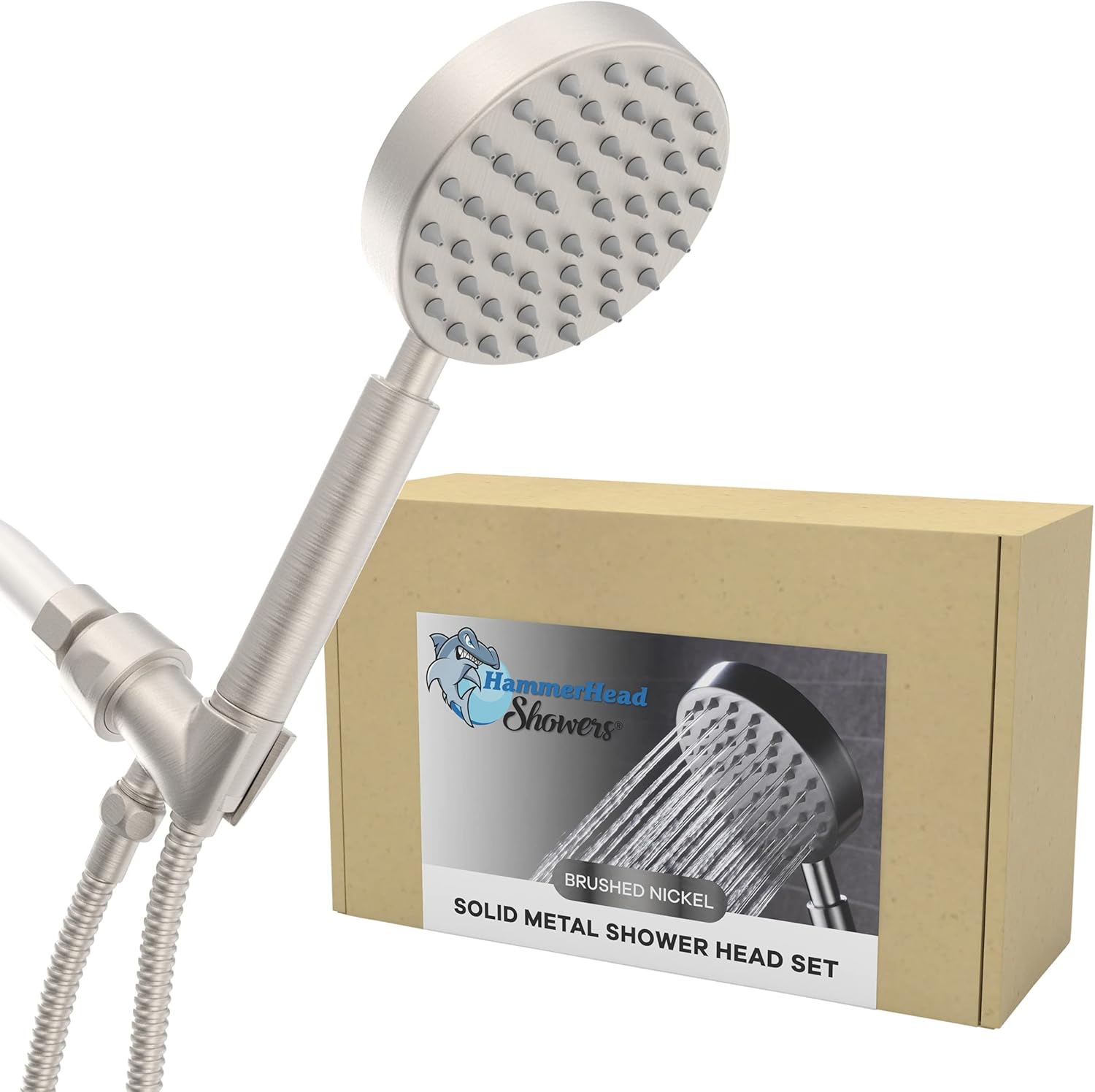 [Ships to California] All Metal Low Flow Handheld Shower Head with Hose and Brass Holder - Polished Chrome - Water Saving 1.75 GPM Detachable Showerhead - 6ft Flexible Hose & Adjustable Bracket Pack of 2